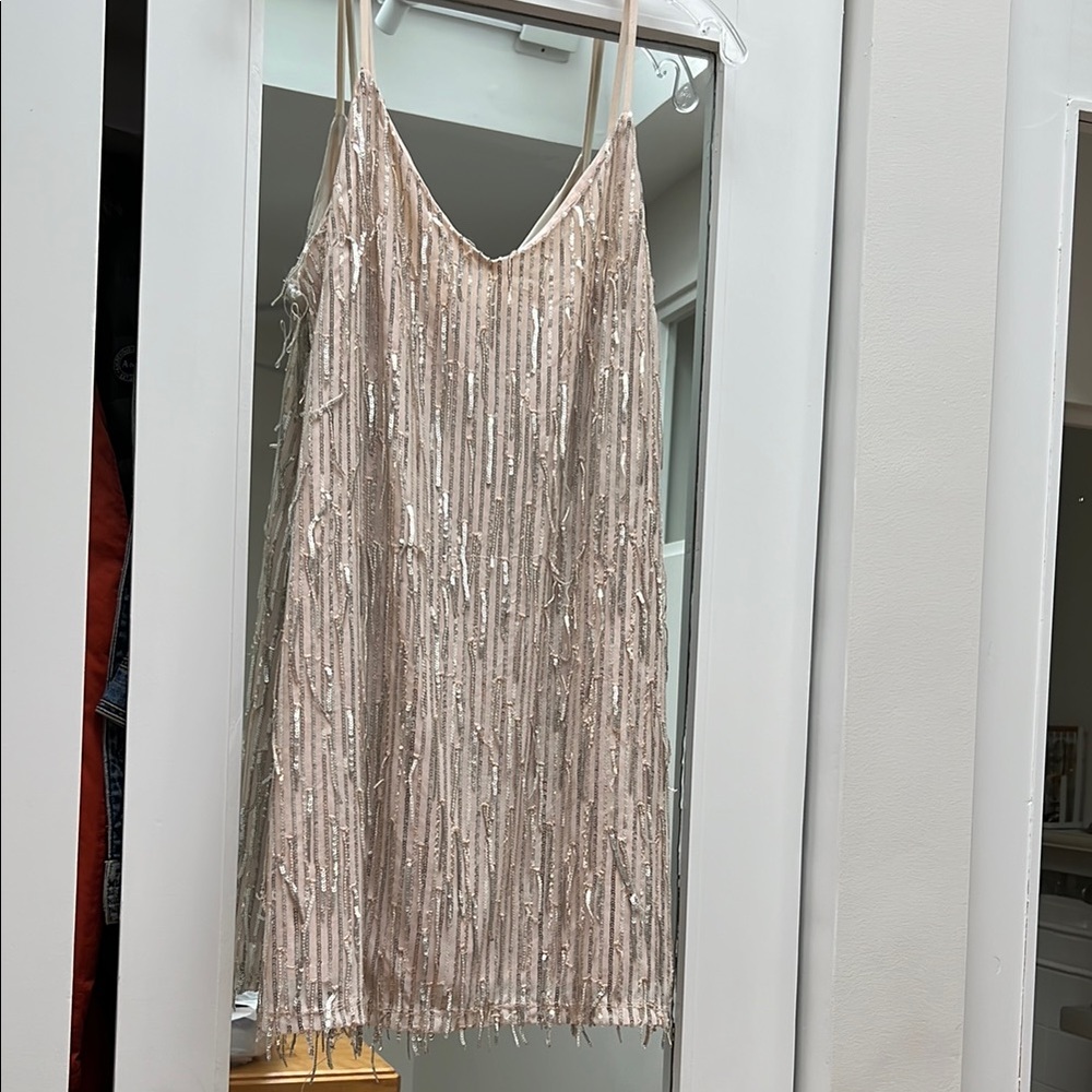 City Studio Blush Sequin Fringe Dress Size L